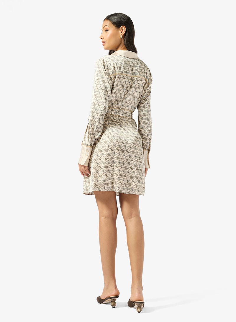 جس فستان قميص قصير بأكمام طويلة وربطة بليرتا - Image 2